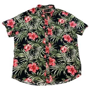Denim & Flower Mens XL Tropical Hawaiian Floral Palm Print Button Up Shirt